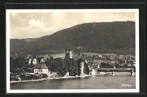 AK Säckingen, Ortspartie mit Kirche und Brücke