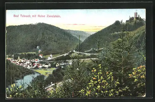 AK Bad Teinach, Teilansicht mit Ruine Zavelstein