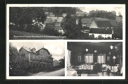 AK Naundorf b. Schmiedeberg, Gasthof Naundorf, Teilansicht der Ortschaft