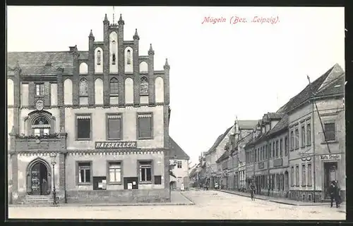 AK Mügeln /Bez. Leipzig, Strasseneck am Gasthaus Ratskeller