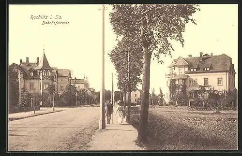 AK Rochlitz i. Sa., Partie an der Bahnhofstrasse mit Stadtvillen