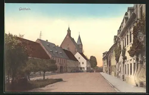 AK Geithain, Strassenpartie mit Kirchturm