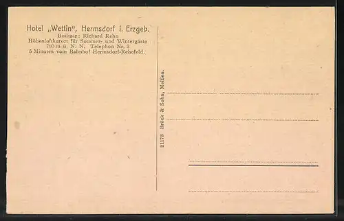 AK Hermsdorf i. Erzgeb., Hotel Wettin, Inh. Richard Rehn