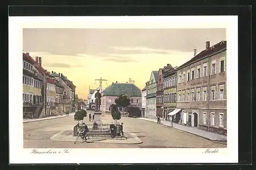 AK Hainichen i. Sa., Marktplatz mit Denkmal