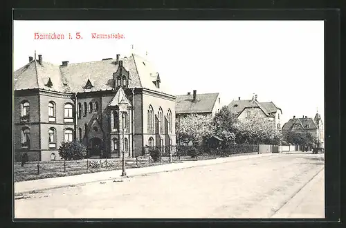 AK Hainichen i. S., Wettinstrasse mit Bäumen
