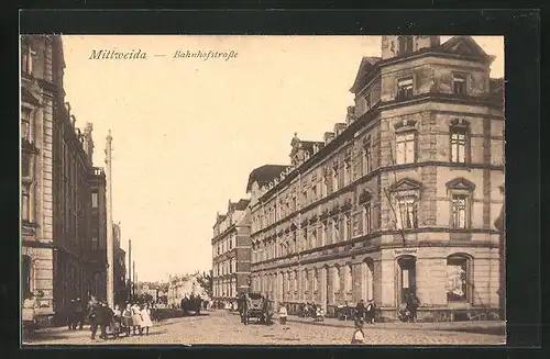 AK Mittweida, Bahnhofstrasse mit Fein-Bäckerei