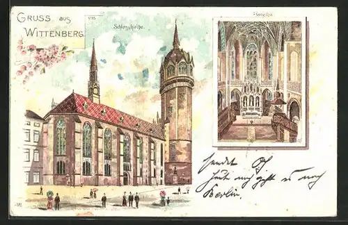 Lithographie Wittenberg, Schlosskirche, Inneres