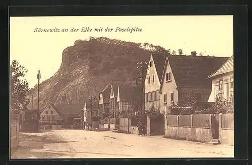 AK Sörnewitz / Elbe, Dorfstrasse mit Poselspitze