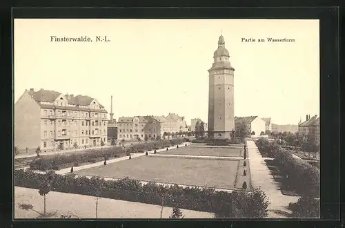 AK Finsterwalde / Niederlausitz, Partie am Wasserturm