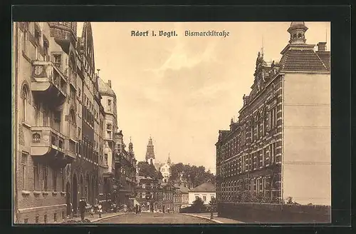 AK Adorf / Vogtland, Bismarckstrasse im Dämmerungslicht