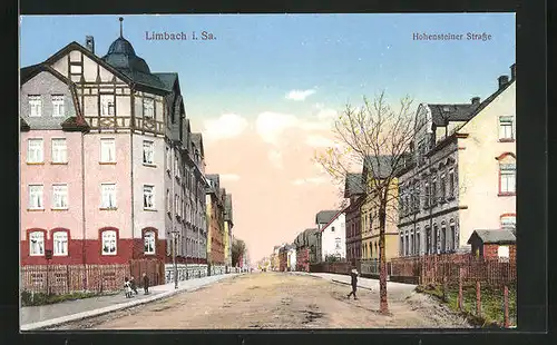 AK Limbach / Sachsen, Hohensteiner Strasse mit Gebäudeansicht
