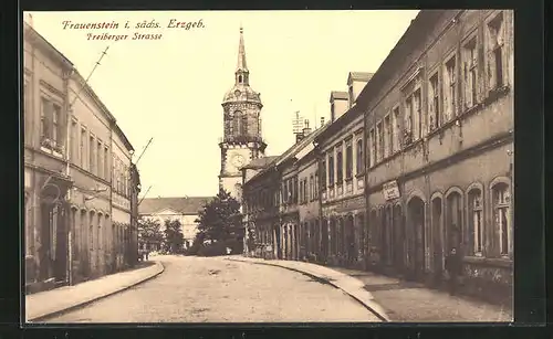 AK Frauenstein i. Erzgeb., Geschäfte in der Freiberger Strasse