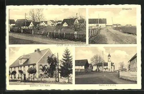 AK Unteropfingen, Gasthaus zum Rössle, Partie mit Kirche