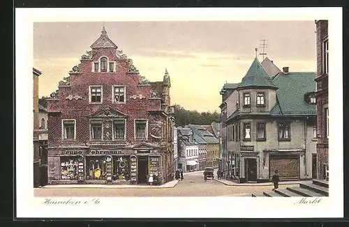 AK Hainichen i. Sa., Eisenwarenhandlung Bruno Fehrmann am Markt
