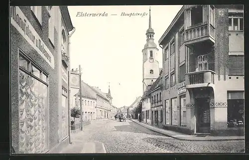 AK Elsterwerda, Hauptstrasse mit Kirche