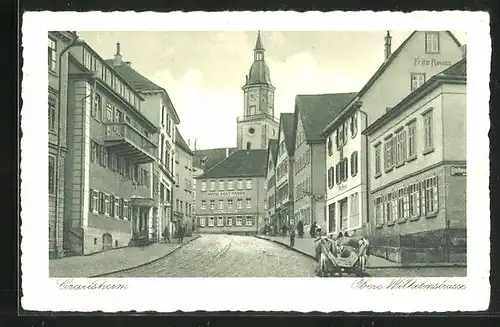 AK Crailsheim, Obere Wilhelmstrasse, Blick zum Hotel Post-Faber