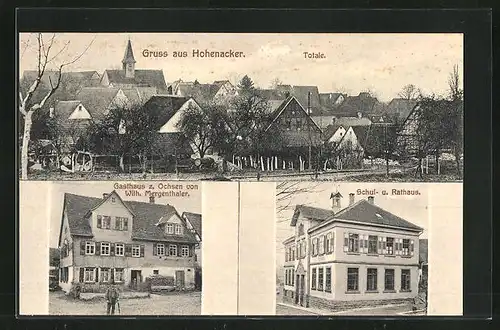 AK Hohenacker, Totalansicht, Gasthaus z. Ochsen, Schul- und Rathaus