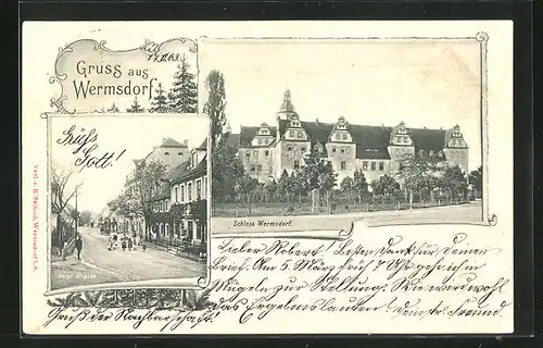 Passepartout-AK Wermsdorf, Schloss Wermsdorf, Ausblick in die Hauptstrasse