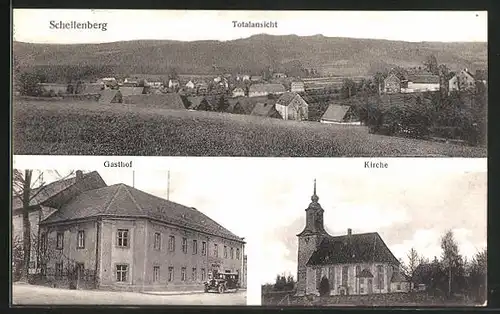 AK Schellenberg, Totalansicht, Gasthof und Kirche