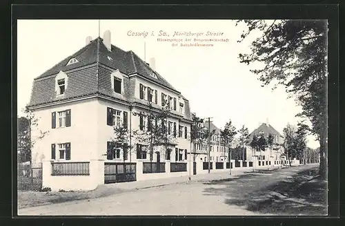 AK Coswig i. Sa., Moritzburger Strasse, Häusergruppe der Baugenossenschaft der Bahnhbediensteten