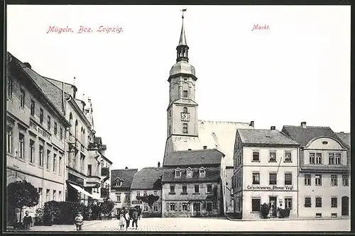 AK Mügeln, Marktplatz mit Kirche