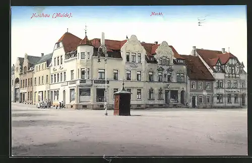 AK Nerchau / Mulde, Restaurant Zur Post auf dem Marktplatz