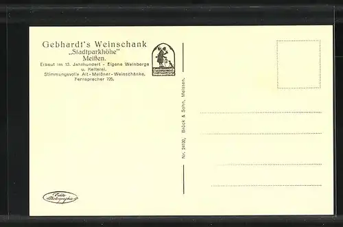 AK Meissen, Gasthaus Gebhardt`s Weinschrank Stadtparkhöhe