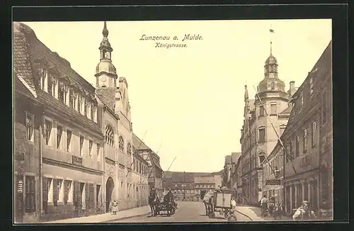 AK Lunzenau / Mulde, Königstrasse mit Kirche