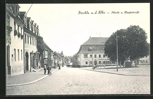 AK Strehla / Elbe, Markt mit Hauptstrasse