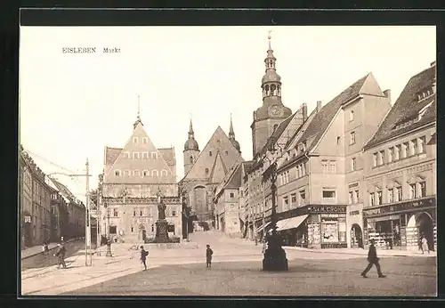 AK Eisleben, Marktplatz im Sonnenschein