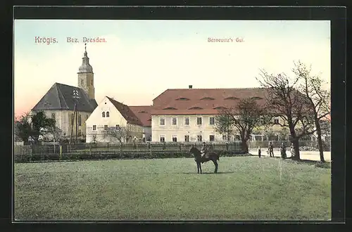 AK Krögis, Bennewitz`s Gut mit Kirche