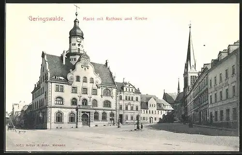 AK Geringswalde, Markt mit Rathaus und Kirche