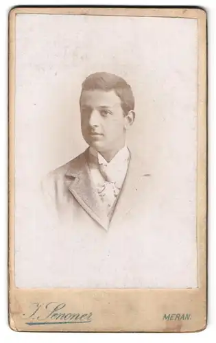Fotografie Joh. Senoner, Meran, Portrait junger Herr im Anzug mit Krawatte