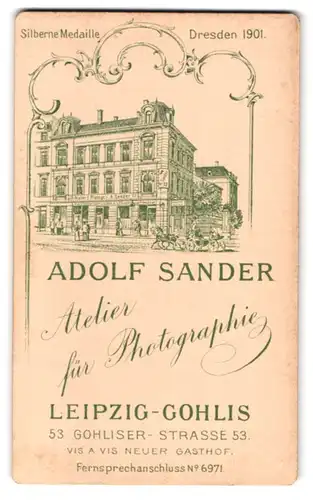 Fotografie Adolf Sander, Leipzig, Gohliser-Str. 553, Ansicht Leipzig, Aussenfasade des Ateliersgebäude