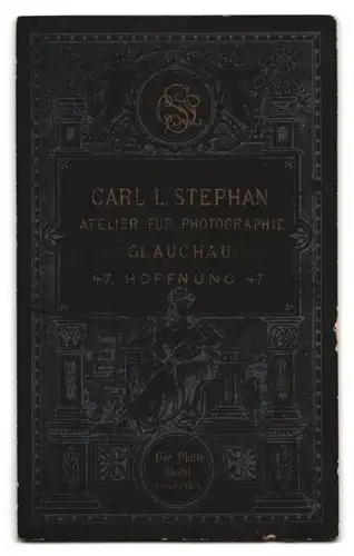 Fotografie Carl L. Stephan, Glauchau, Hoffnung 47, Portrait Knabe Hans Arnold im Kleid mit Schaukelpferd