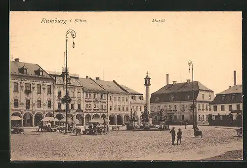 AK Rumburg / Rumburk, Markt mit Denkmal