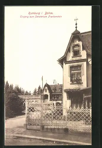 AK Rumburg / Rumburk, Eingang zum Sanatorium Frankenstein