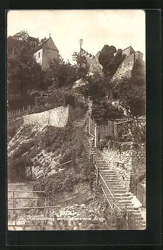 AK Baden, St. Niklausstiege und Schlossruine Stein