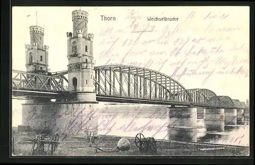 AK Thorn / Torun, Partie an der Weichselbrücke