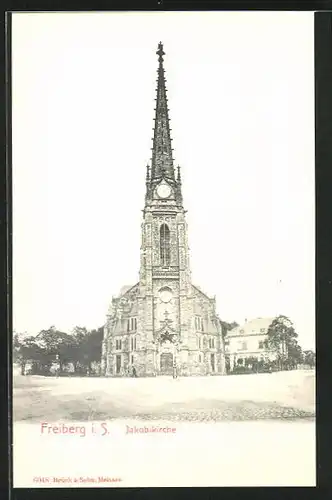 AK Freiberg i. S., Jakobikirche mit Vorplatz