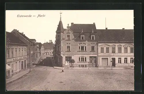 AK Elsterwerda, Markt mit Destillation von Max Müller