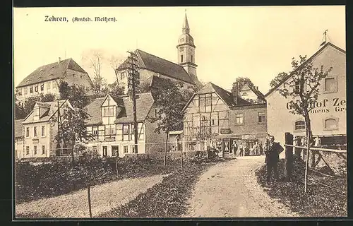 AK Zehren, Ortspartie mit Gasthof u. Kirche