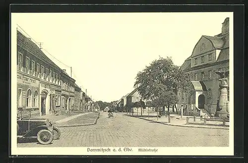 AK Dommitzsch / Elbe, Partie an der Mühlstrasse