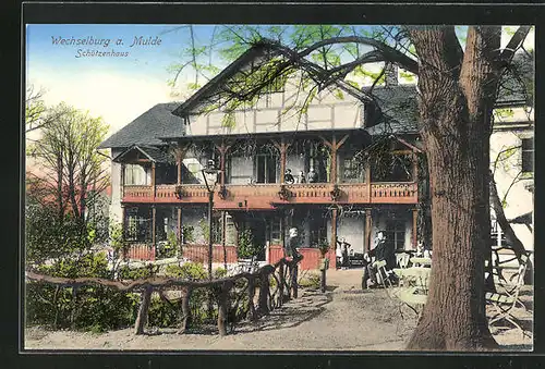 AK Wechselburg / Mulde, Schützenhaus mit Aussenbereich