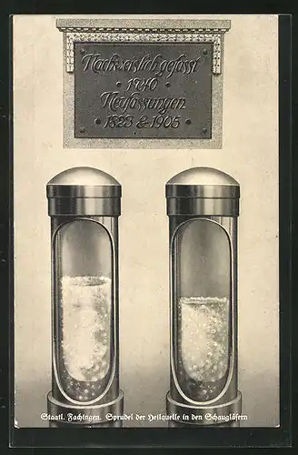 AK Fachingen, Sprudel der Heilquelle in den Schaugläsern