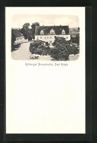 AK Krögis, Rittergut Porschnitz mit Pferdewagen