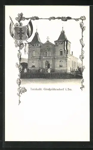 AK Grossröhrsdorf i. Sa., Turnhalle mit Wappen