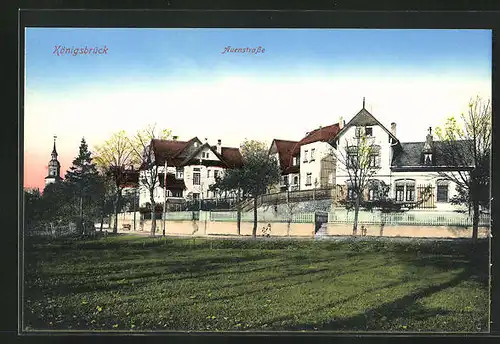 AK Königsbrück, Villen in der Auenstrasse, Kirche