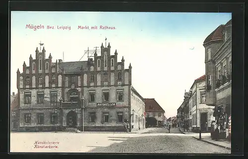 AK Mügeln /Bez. Leipzig, Gasthaus Ratskeller im Rathaus am Markt