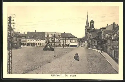 AK Wilsdruff i. Sa., Markt mit Rathaus und Kirche